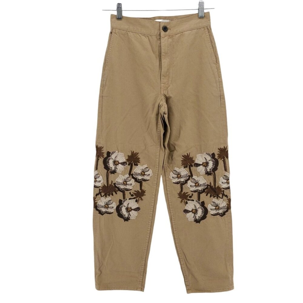 Madewell Khaki Floral Embroidered High-Rise Pants